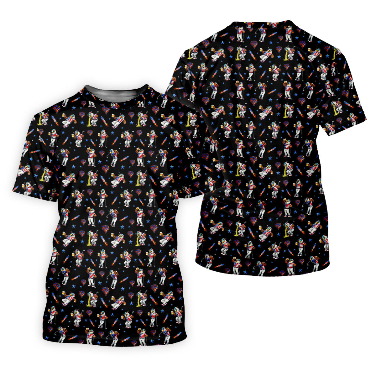 Patriotic Eagle Golf And Beer Funny 4th Of July Black Golf Shirt, 250th Anniversary Women's Golf Tops
