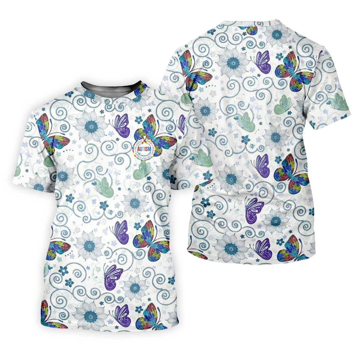 Autism Awareness Flower And Butterfly Puzzle Ribbon Men's Golf Shirt, Polo ShirtFor Men