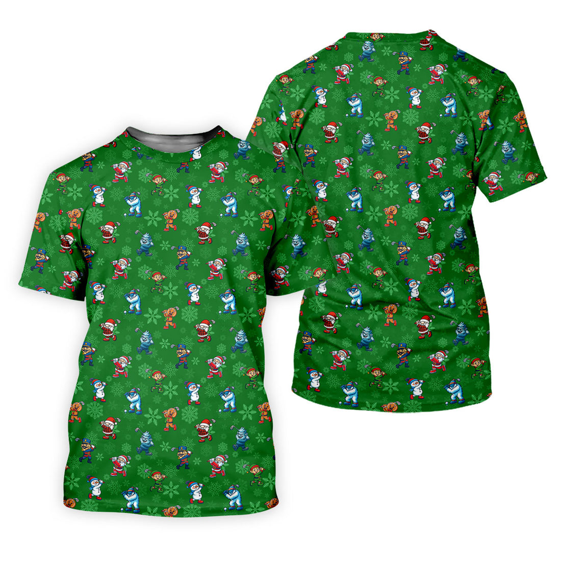 Funny Christmas Characters Golf Pose Green Golf Shirt, Christmas Golf Shirt, Polo ShirtFor Men