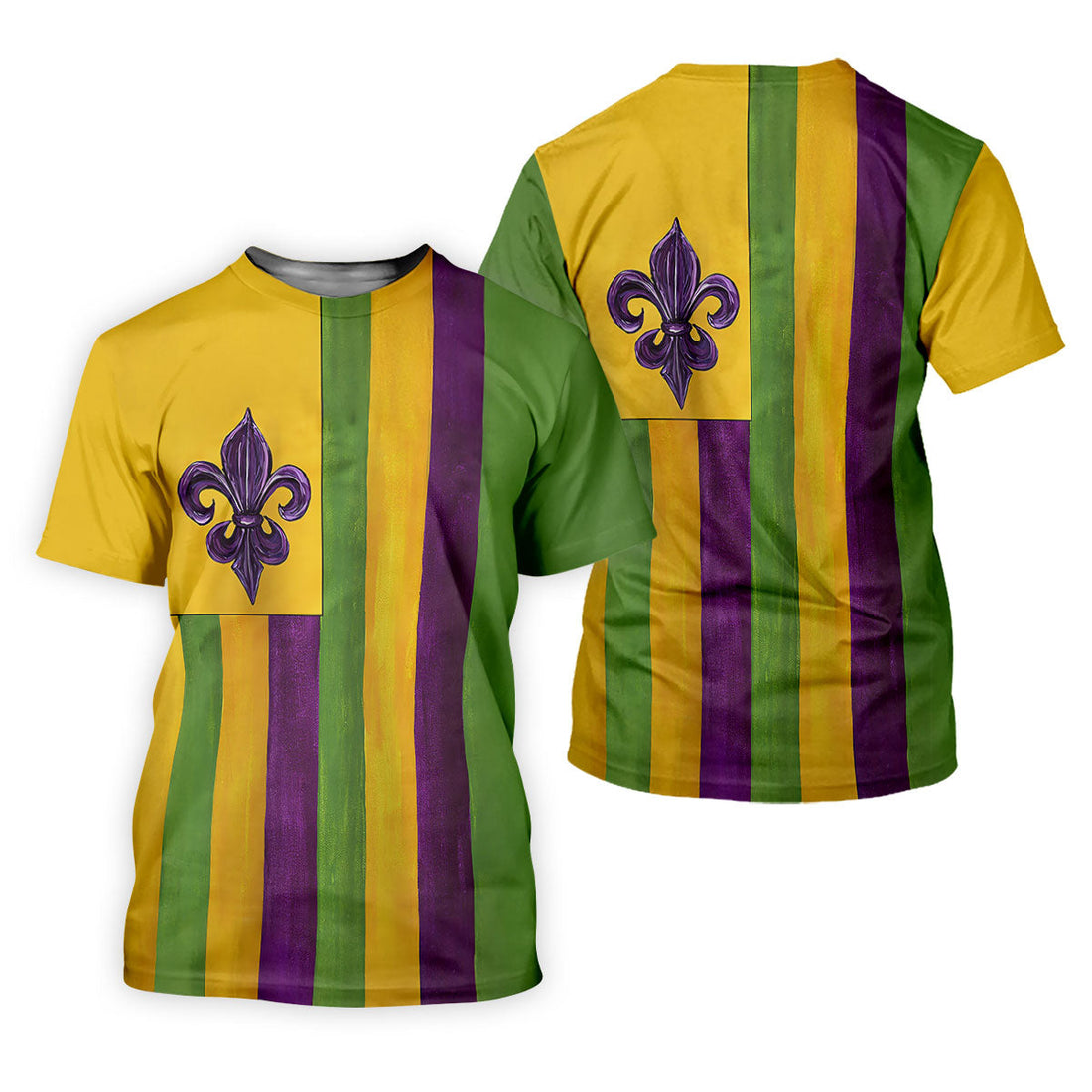 Purple Green Gold Vertical Stripes Fleur De Lis Flower Mardi Gras Golf Shirt, Polo ShirtFor Men, Golf Shirts For Men