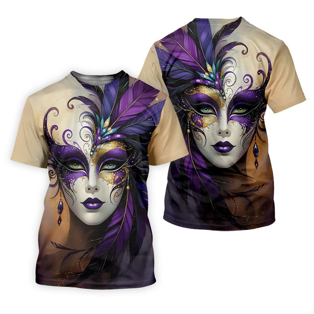 Feather Mask Mardi Gras Golf Shirt, Purple And Beige Golf Shirts For Men, Polo ShirtFor Men
