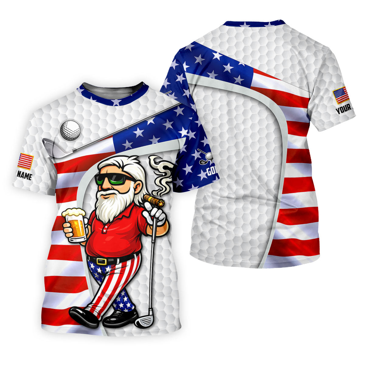 Golf And Beer Patriotic Man Golf Ball Pattern 4th Of July White Golf Shirt, 250th Anniversary Women's Golf Tops