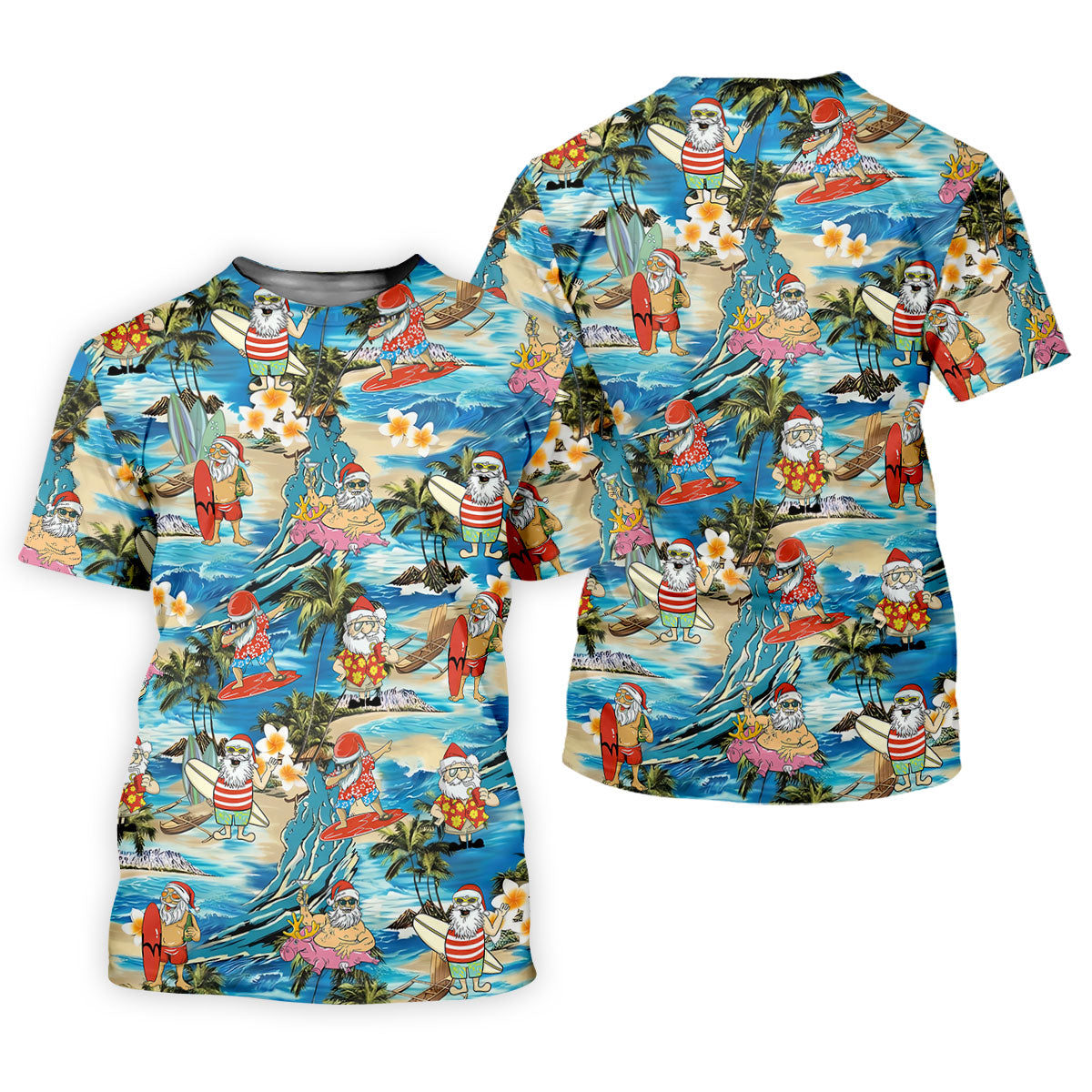 Men's Tropical Santa Surf Vacation Men's Golf Shirt, Christmas Golf Shirt, Golf Apparel For Men