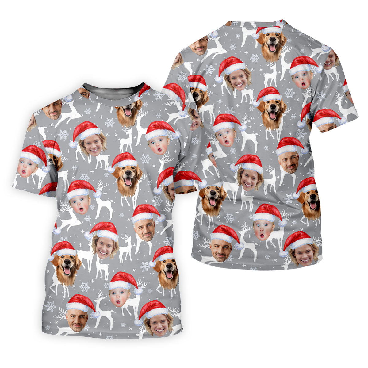 Custom Face Snow Reindeer Grey Golf Shirt, Christmas Golf Shirt, Ladies Golf Shirts, Golf Gifts For Women