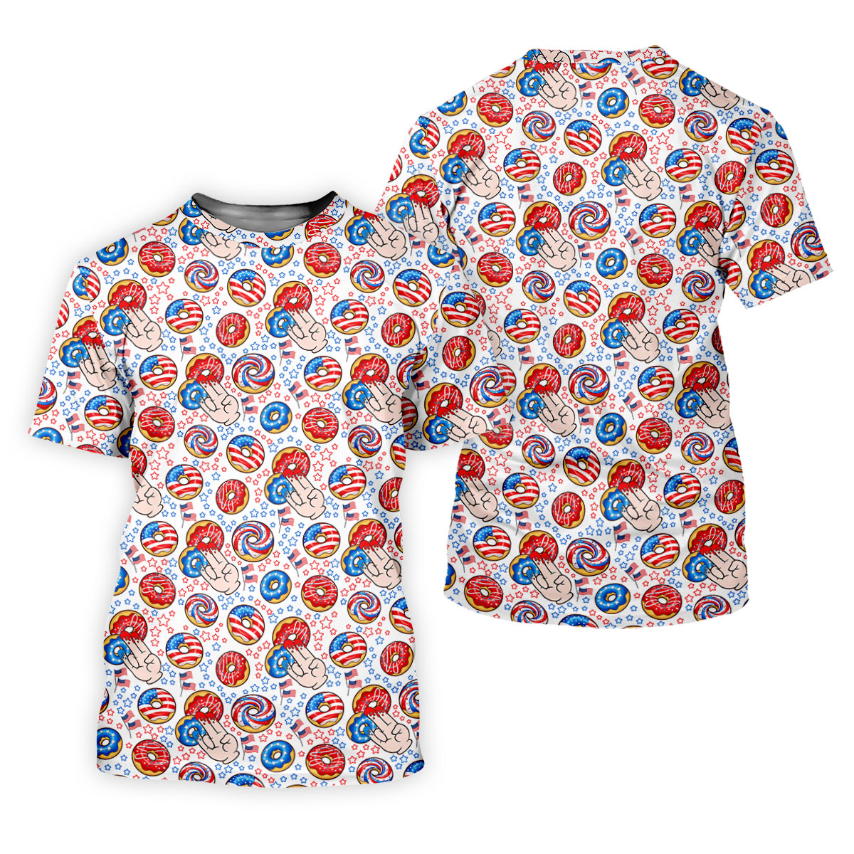 Donut Finger Funny Dirty American Flag Pattern White Women Golf Top, 250th Anniversary Patriotic Golf Shirt