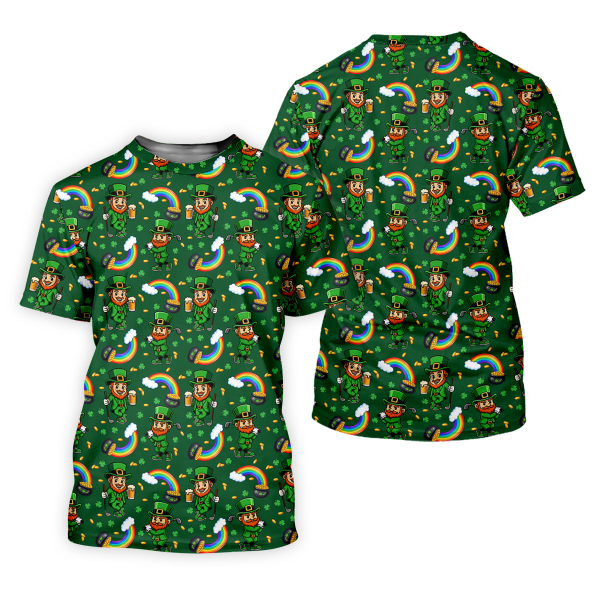St Patrick's Day Leprechaun Golf Pose Rainbow Gold Pot Shamrock Golf Shirt, Golf Tops For Men, Golf Shirts For Men