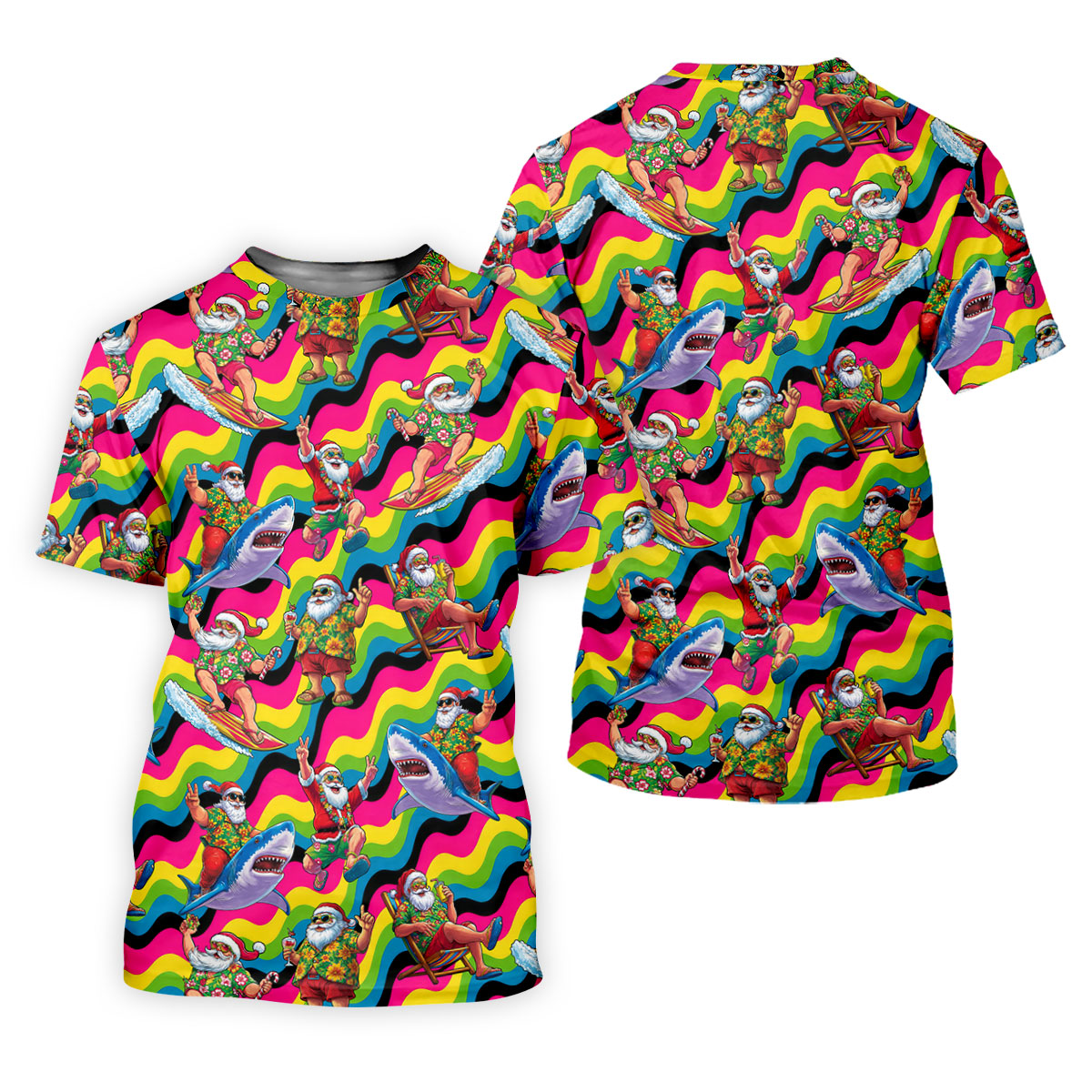 Funny Surfing Santa Riding Shark Hawaiian Golf Shirt, Golf Polo For Women, Printed Golf Shirt
