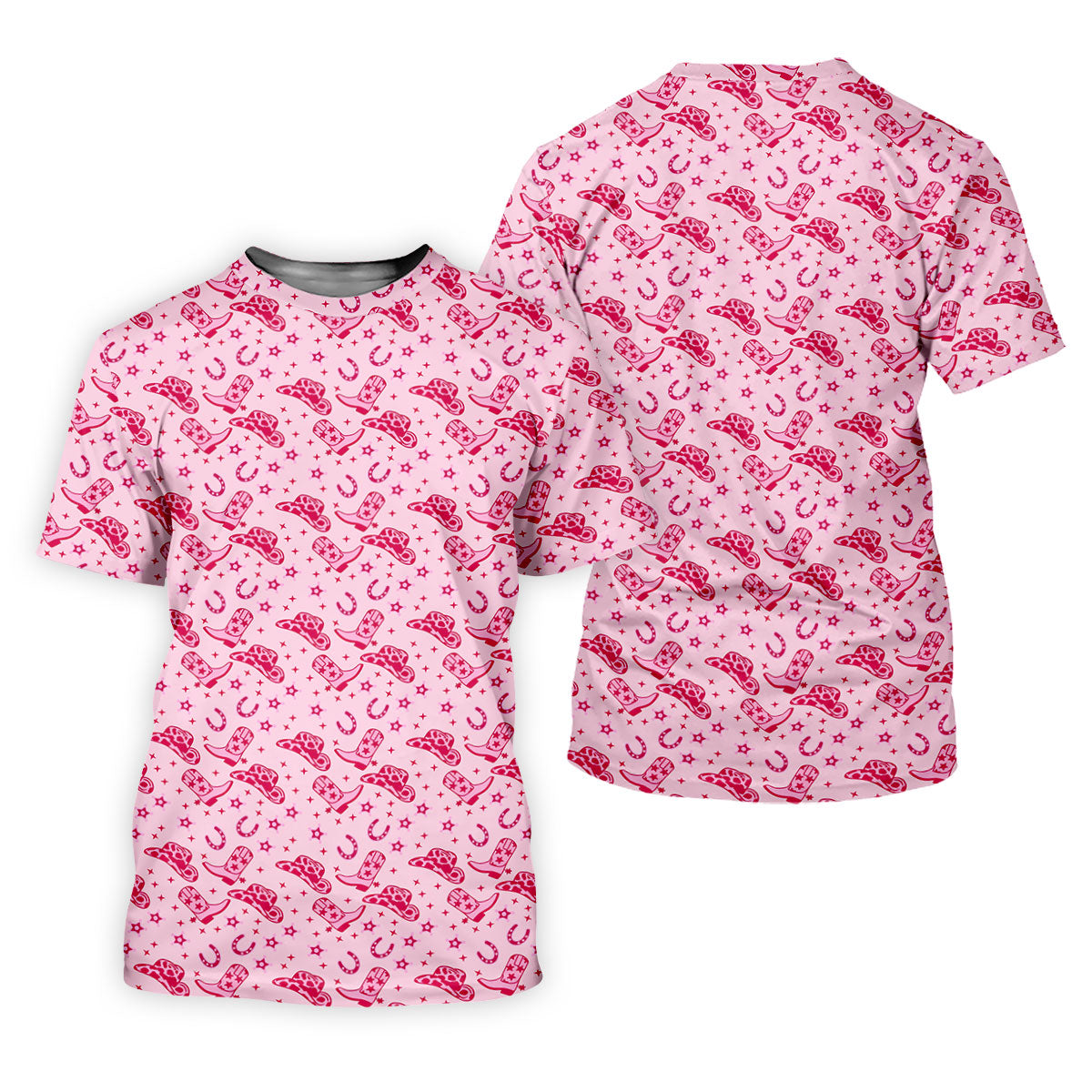 Pink Cowgirl Boots Hat Pattern Hawaiian Golf Shirt, Golf Polo Shirts For Men, Mens Golf Apparel