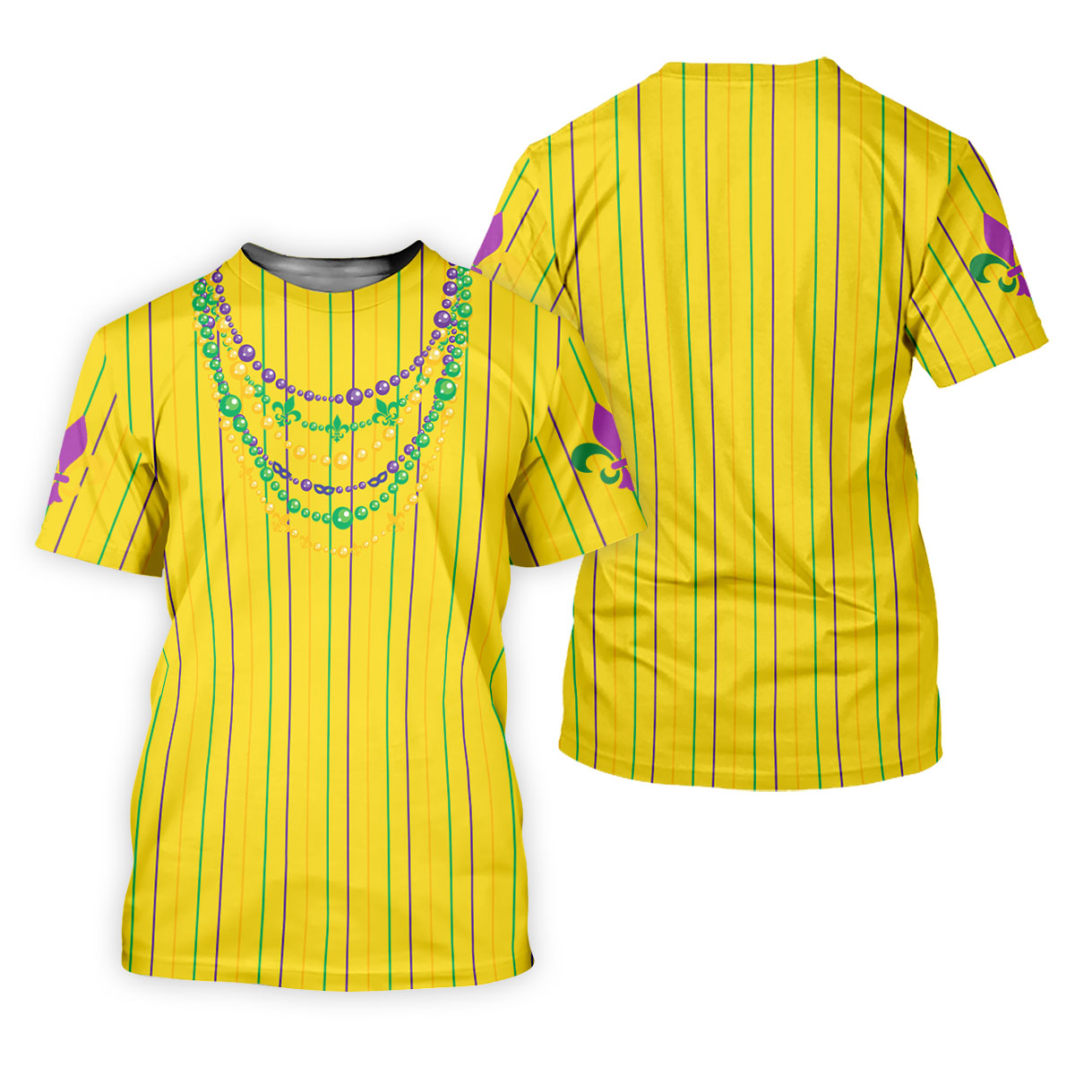 Mardi Gras Beads Necklaces Print Yellow Golf Shirt, Golf Tops For Men, Polo ShirtFor Men, Golf Shirts For Men