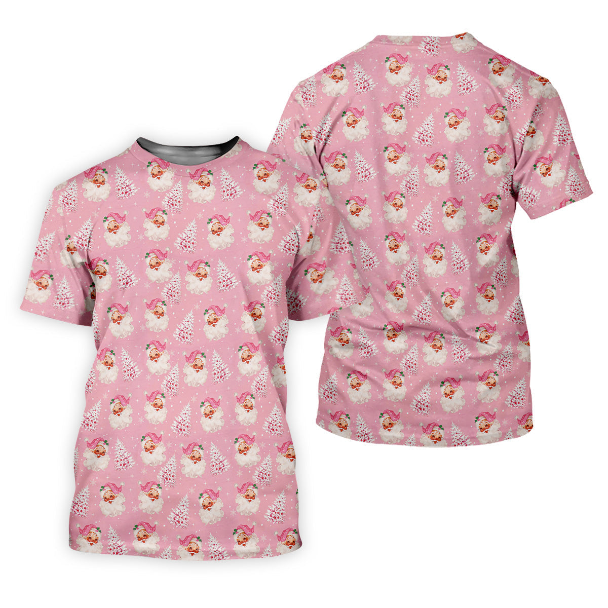 Pink Xmas Tree Santa Claus Pattern Christmas Golf Shirt, Polo Shirt Men, Golf Gift For Men