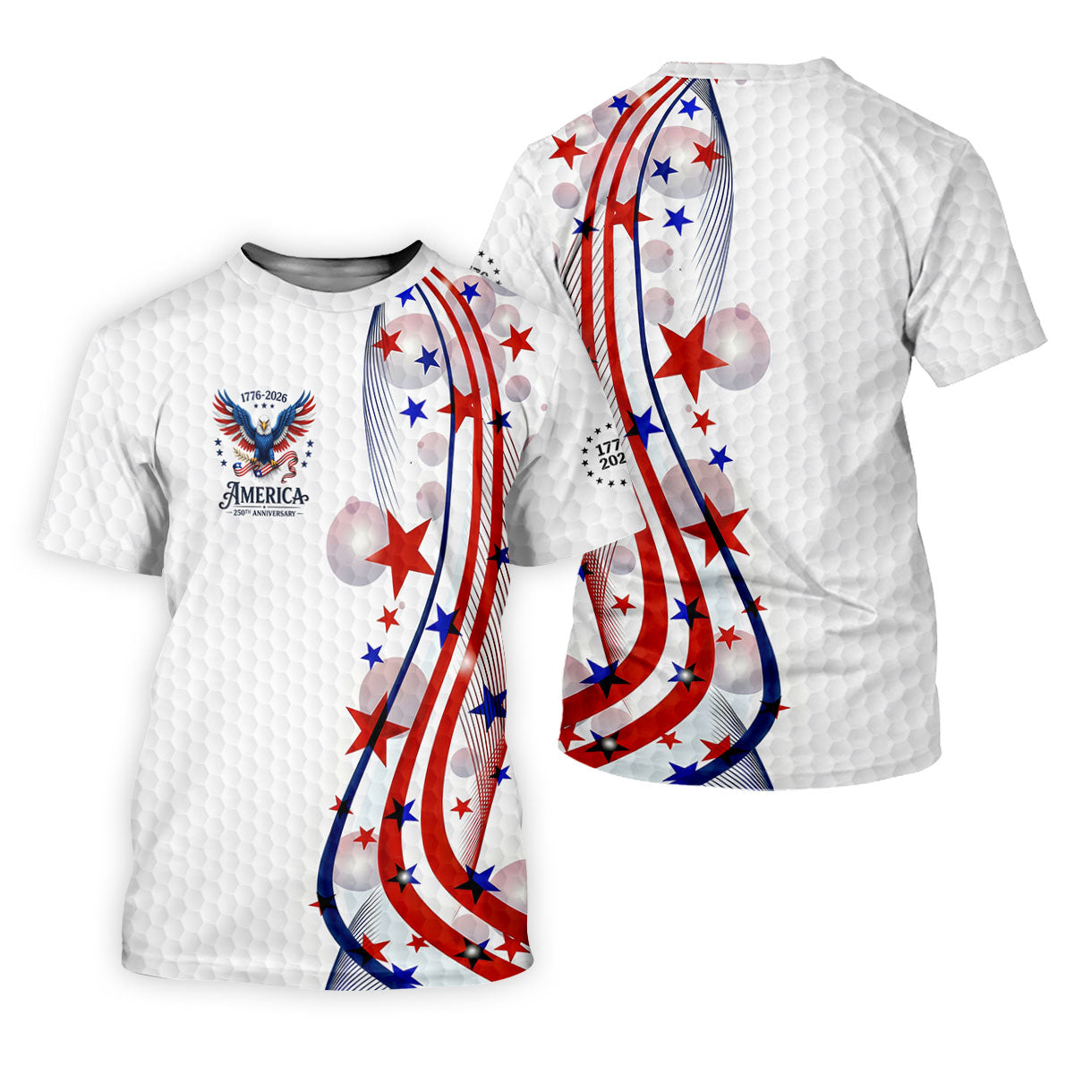 Red White Blue Wavy Stripes Bald Eagle Logo Patriotic 4th Of July Golf Shirt, 250 Years Golf Shirts For Men