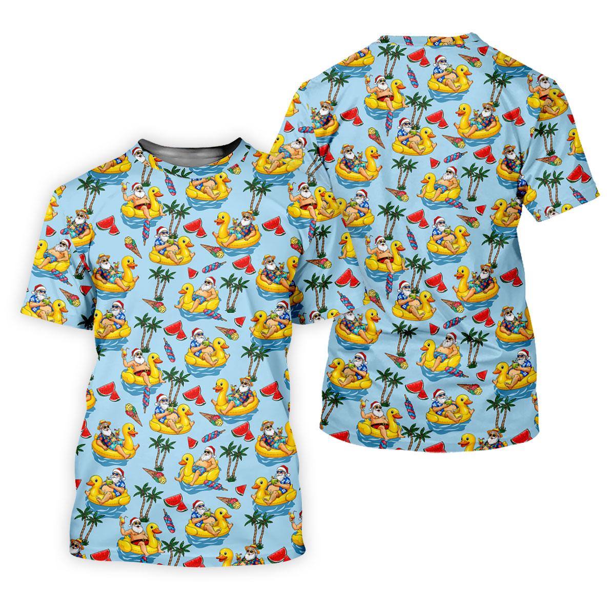 Women's Santa Duck Pool Float Hawaiian Golf Shirt, Christmas Golf Shirt, Women’s Golf Polo