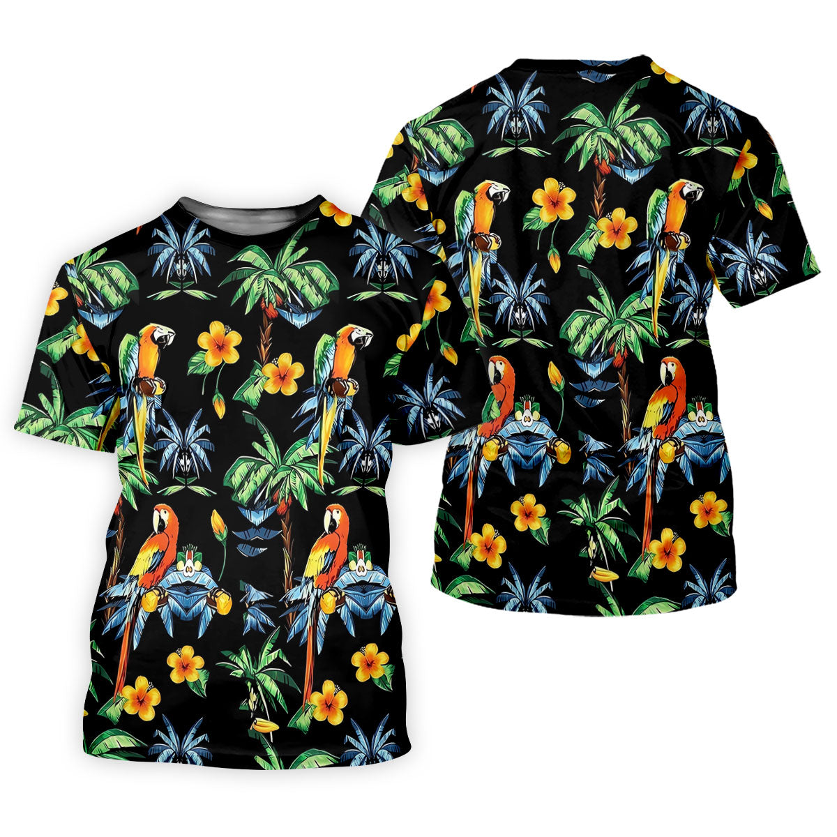 Black Tropical Parrot Palm Flower Pattern Golf Shirt, Women’s Golf Polo, Ladies Golf Shirts, Golf Tops For Women