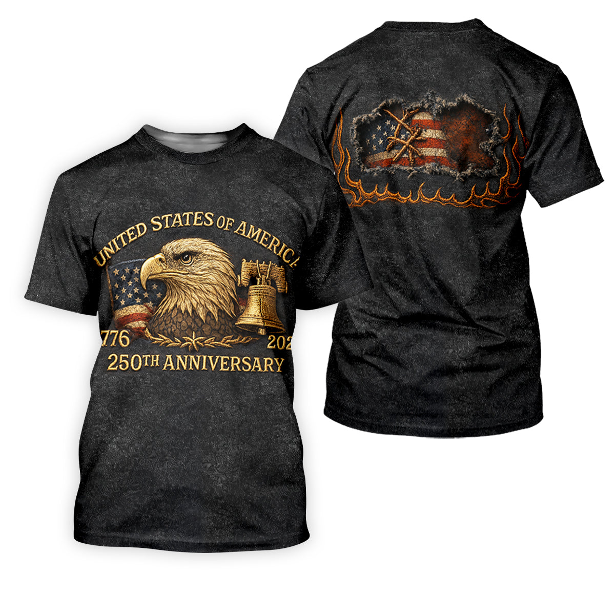 Bald Eagle American Flag 250th Anniversary Dark Grey Color Golf Shirts For Men, Polo ShirtFor Men