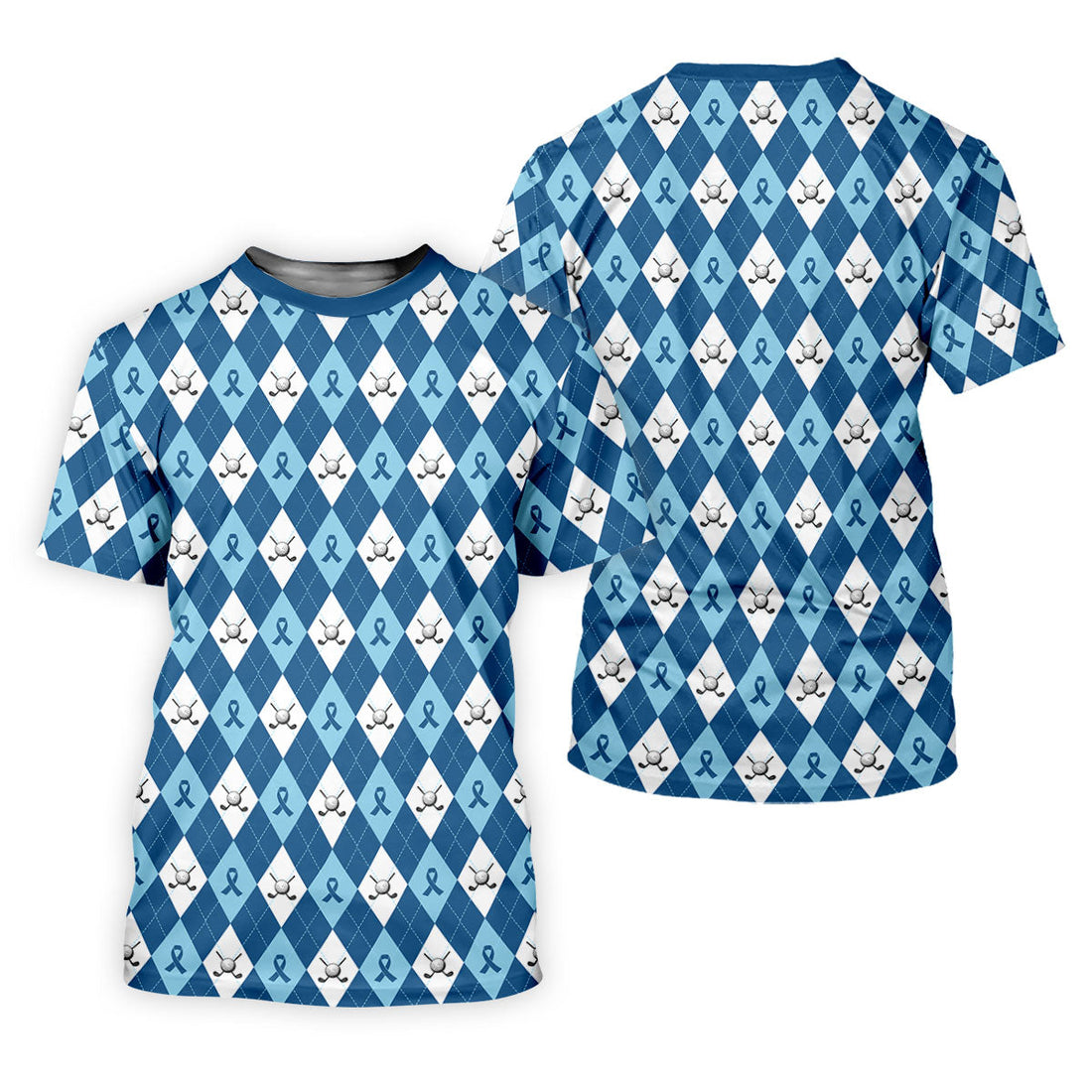 Prostate Cancer Blue And White Argyle Pattern Women's Golf Tops, Cancer Survivor Shirt, Cancer Awareness Shirt