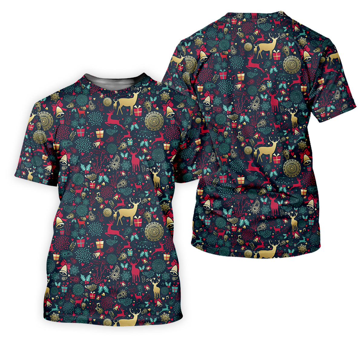 Vintage Reindeer Bell Dark Navy Christmas Golf Tops For Men, Gift Christmas Golf Shirt Polos, Men Golf Apparel
