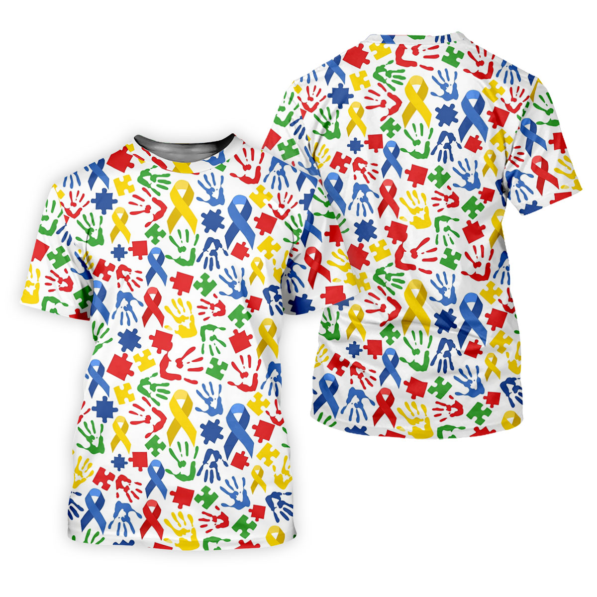 Autism Ribbon Colorful Puzzle Pieces Handprints Golf Tops For Men, Polo ShirtFor Men, Golf Shirts For Men