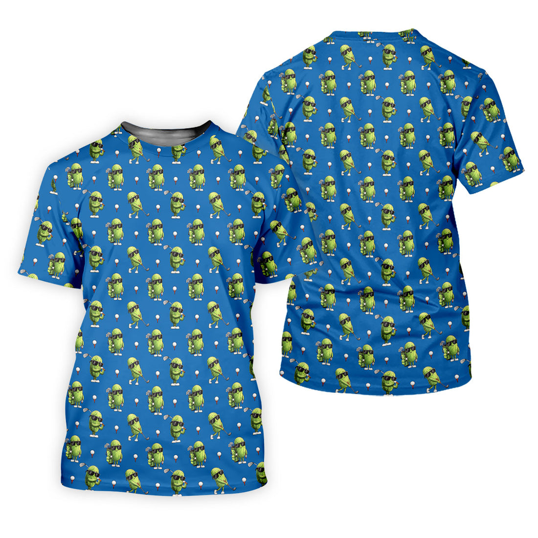 Cartoon Cactus Golfer Blue Golf Shirt, Mens Golf Polo, Golf Apparel For Men, Printed Golf Shirts