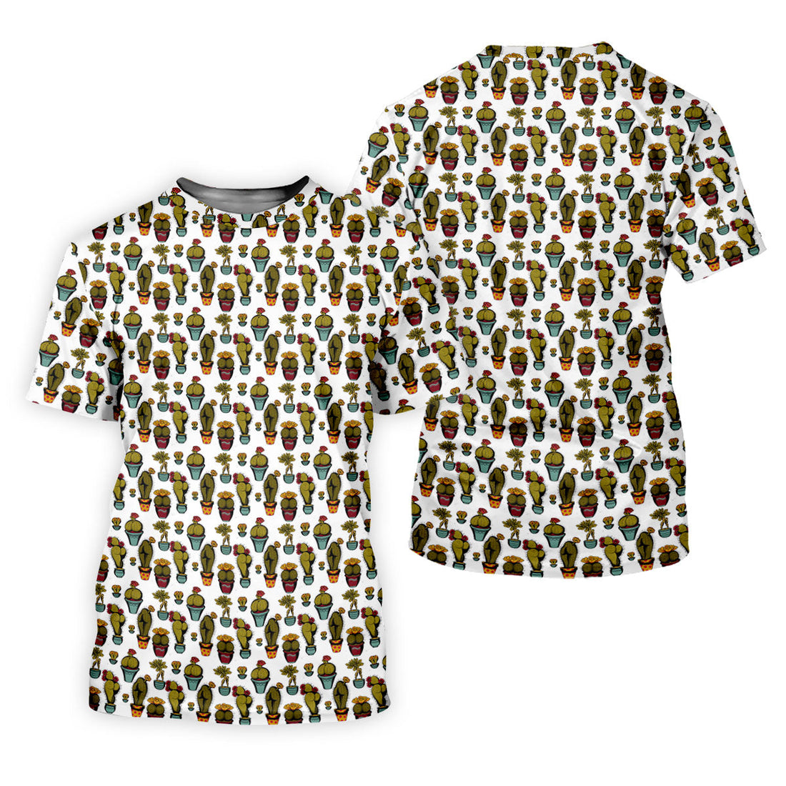 Cute Potted Cactus Pattern Golf Polo Shirt, Golf Apparel For Men, Printed Golf Shirts