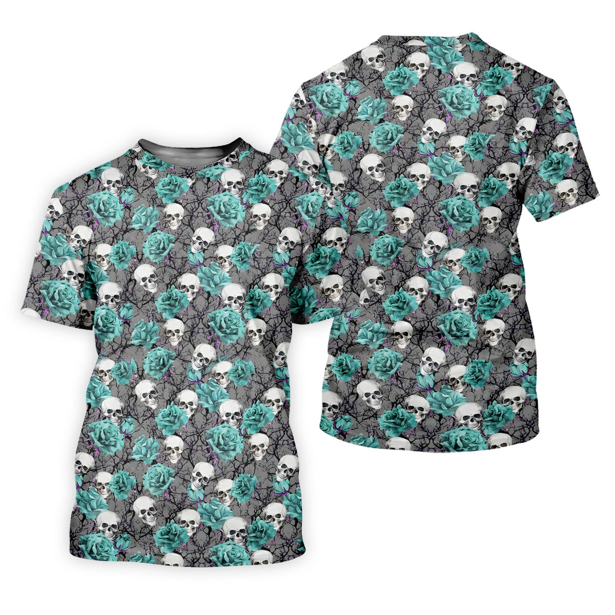 Teal Rose Skull Gothic Pattern Golf Polo Shirt, Mens Golf Shirts, Hawaiian Golf Shirt