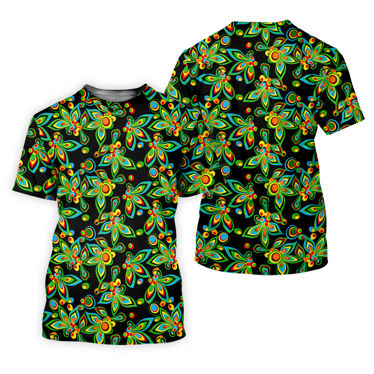 Black Colorful Floral Geometric Pattern Golf Shirt, Women's Golf Tops, Women’s Golf Apparel, Printed Golf Shirt
