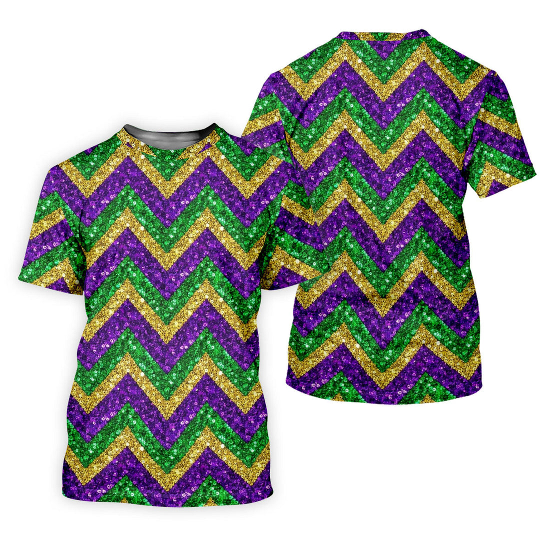Mardi Gras Purple Gold Green Zigzag Pattern Glitter Print Women's Golf Tops, Women's Golf Shirts, Ladies Golf Polos