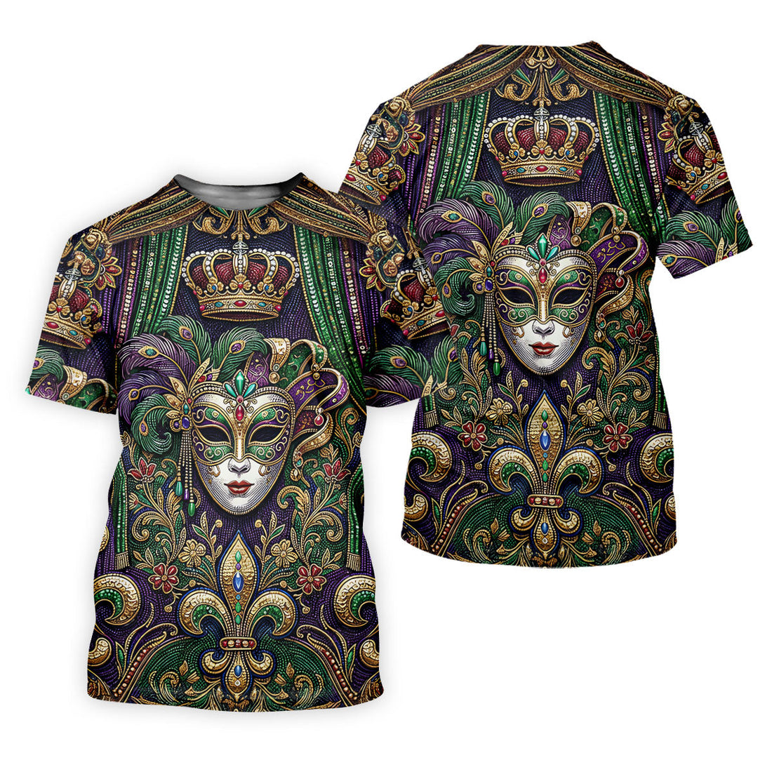 Fleur De Lis Floral Crown Mardi Gras Mask Print Women's Golf Tops, Ladies Golf Shirts, Ladies Golf Polos