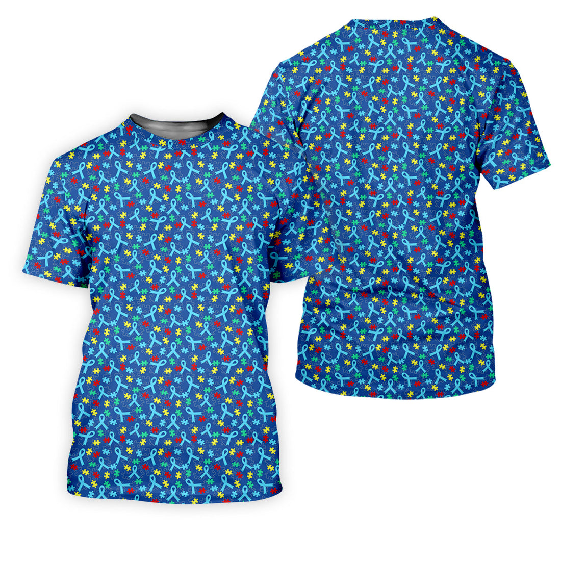 Autism Awareness Ribbon And Colorful Puzzles Blue Golf Shirt, Golf Shirts For Men, Polo ShirtFor Men