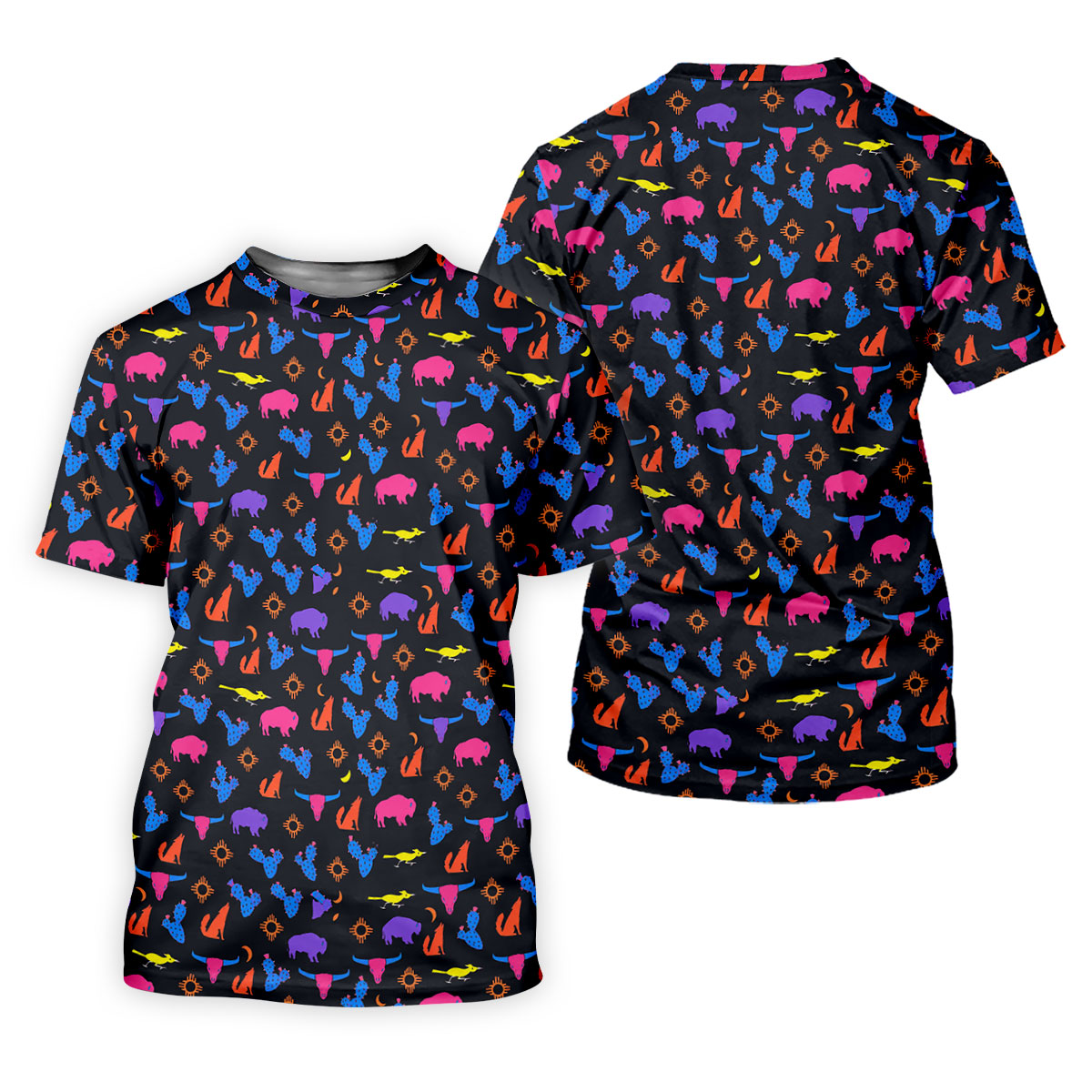 Neon Desert Cactus Buffalo Hawaiian Golf Shirt, Mens Golf Polo, Printed Golf Shirts
