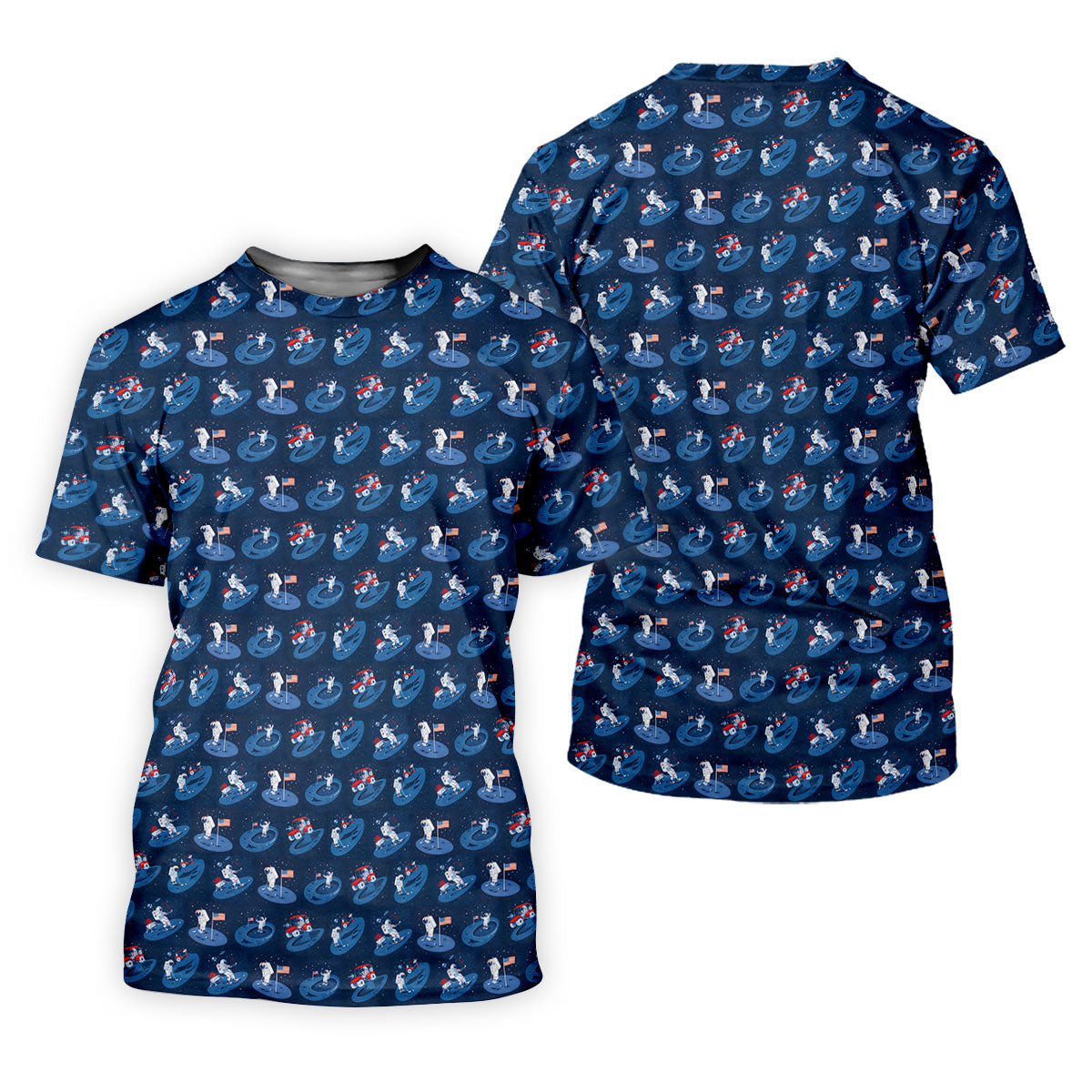 One Small Putt For Man Astronaut Golf US Flag Golf Tops For Men, Golf Shirts For Men