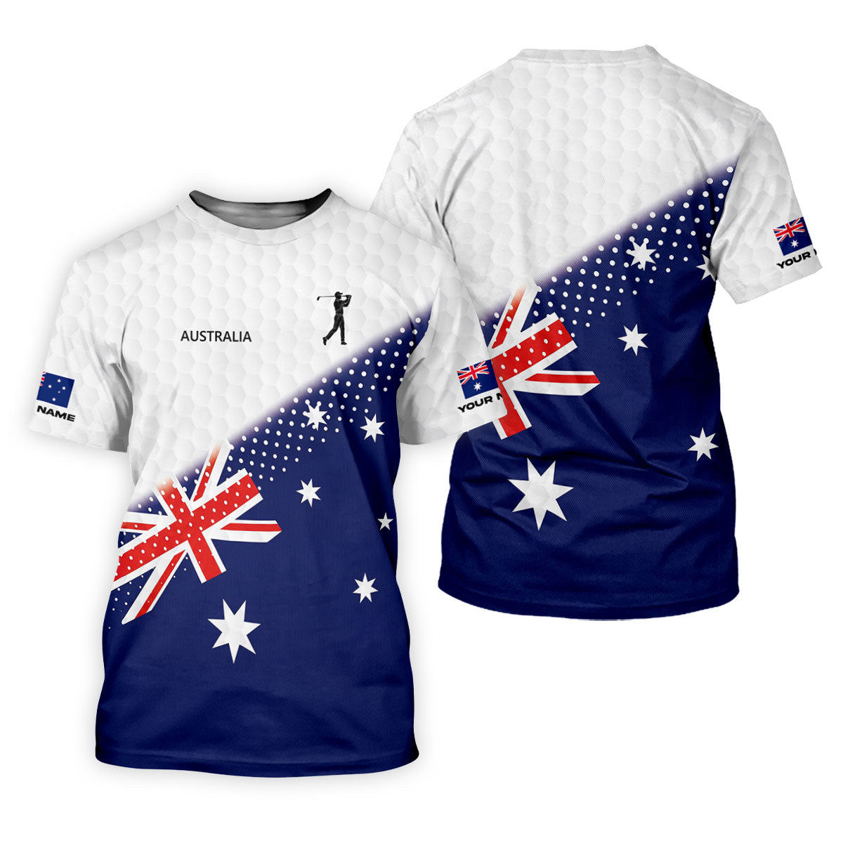 Golf Ball Pattern Australia Flag Print Men's Golf Top, Polo Shirt Men, Golf Shirts For Men