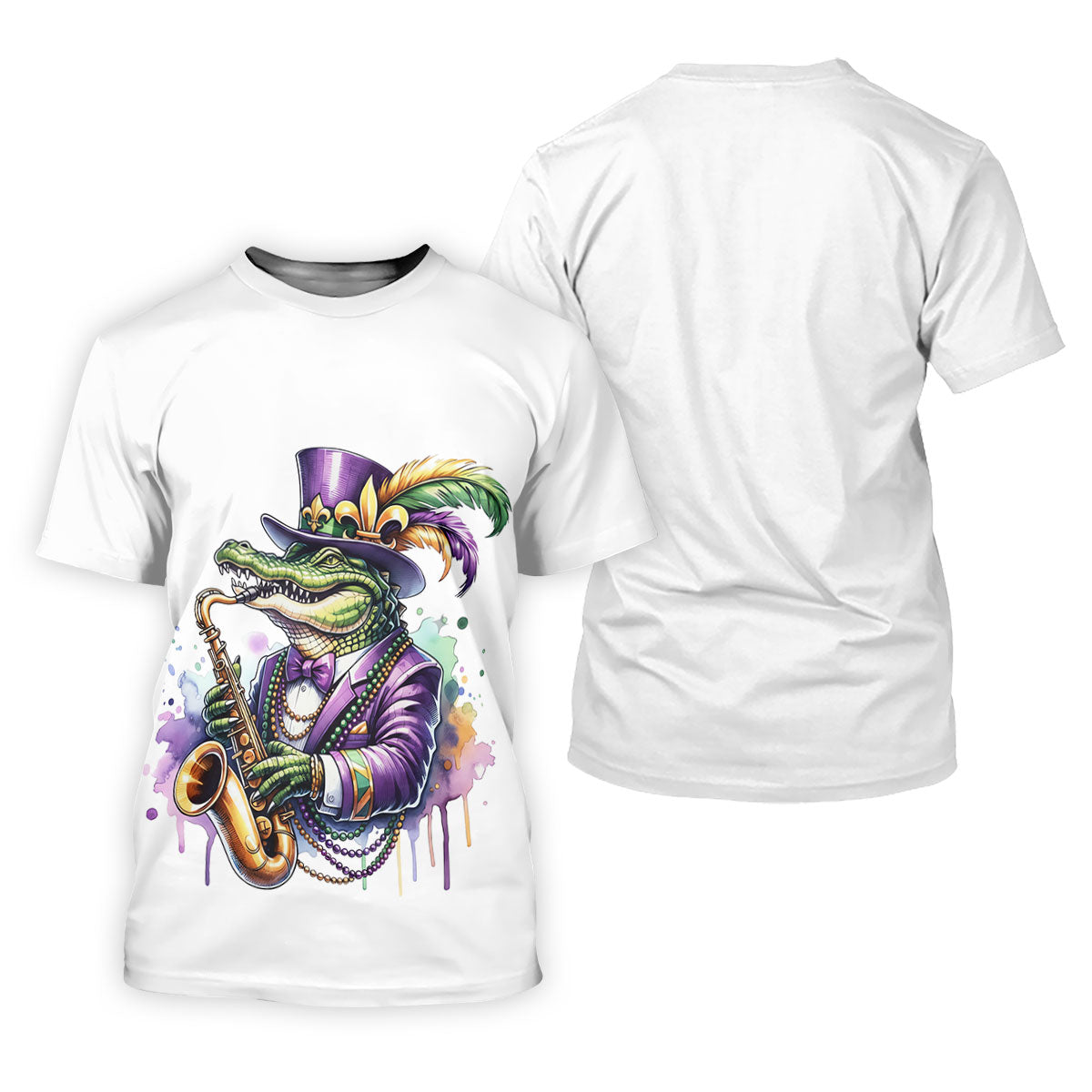 Mardi Gras Alligator Playing Saxophone White Golf Shirt, Golf Shirts For Men, Polo Shirt Men