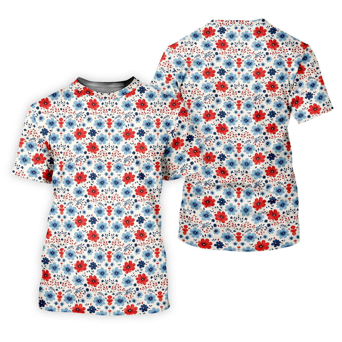 Red White Blue Floral Pattern 250th Anniversary Patriotic Golf Shirt, 4th Of July Golf Shirt For Women