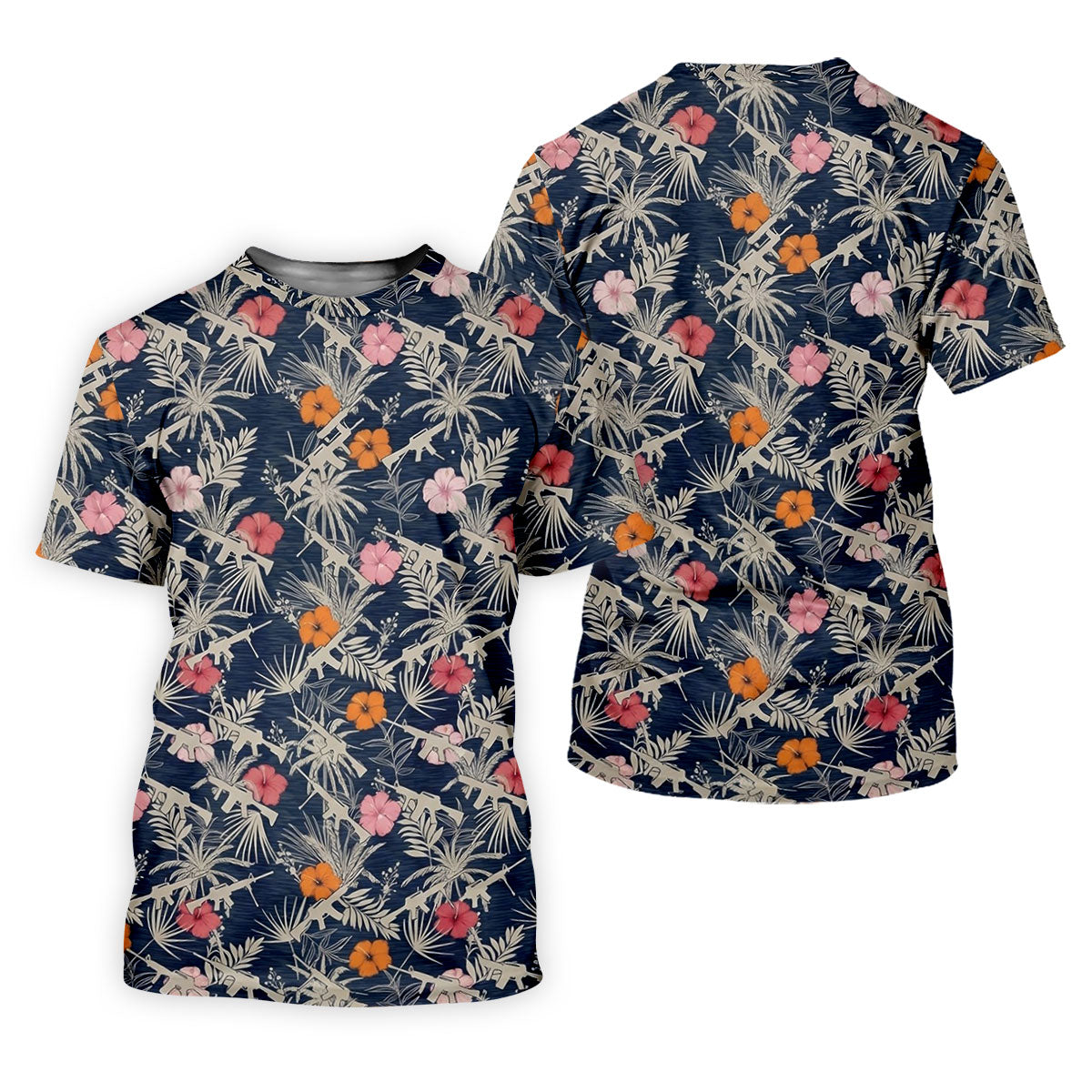 Hawaiian Hibicus Military Theme Navy Golf Shirt, Golf Shirts For Men, Polo ShirtFor Men