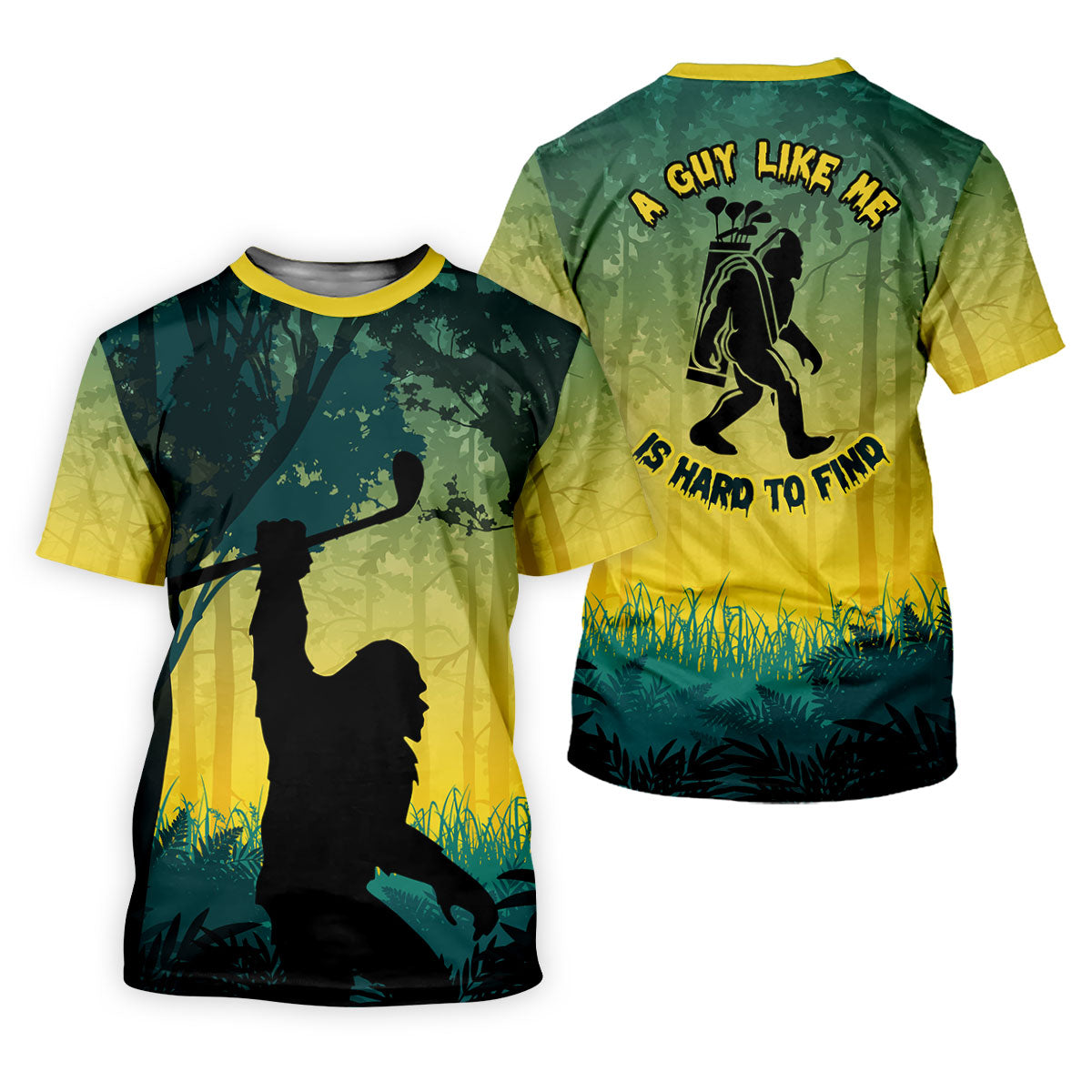 Bigfoot Golfer Forest Silhouette Polo Shirt, Golf Polo Shirts For Men, Mens Golf Apparel