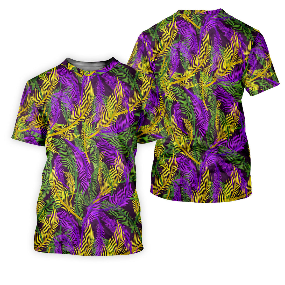 Purple Green Gold Feather Pattern Mardi Gras Golf Shirt, Polo ShirtFor Men, Golf Shirts For Men