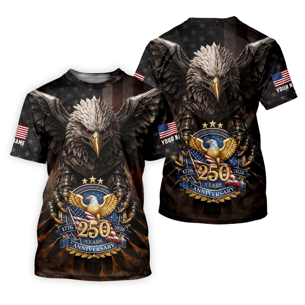 250 Years Fierce Eagle American Flag Retro Golf Shirt, Patriotic 4th Of July Golf Shirts For Men