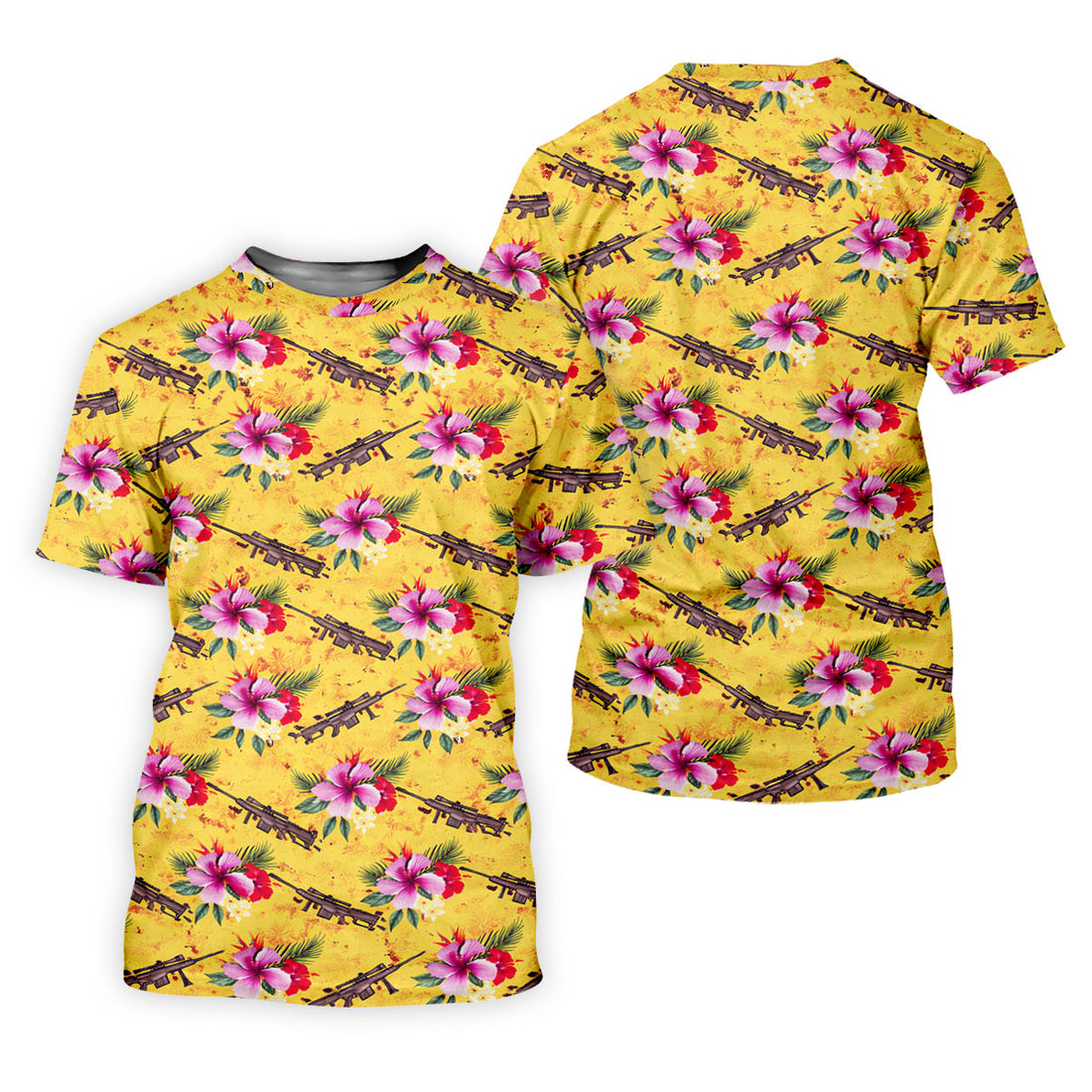 Floral Pattern Army Theme Hawaiian Yellow Golf Shirt, Women's Golf Tops, Ladies Golf Shirts