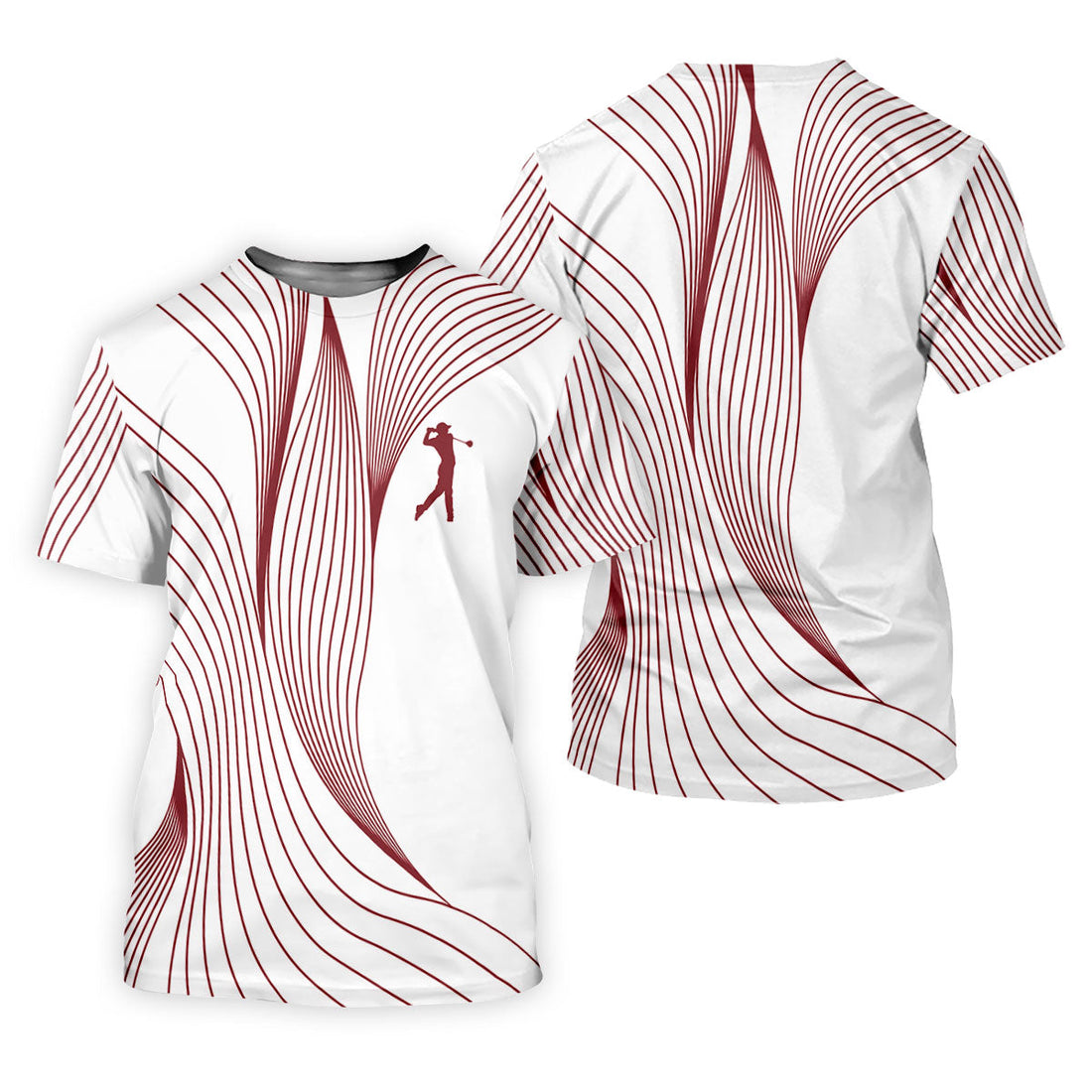 Geometric Line Wavy Line Maroon And White Women's Golf Tops, Ladies Golf Shirts, Women's Polo Shirt