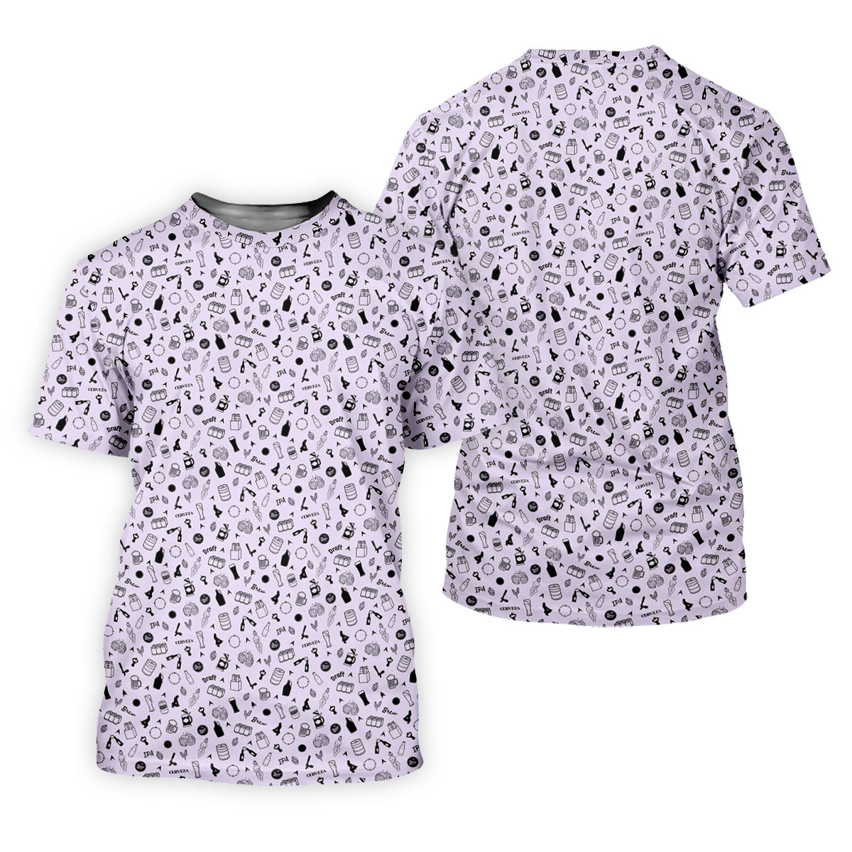 Light Purple Beer Brewing Icons Pattern Polo Shirt, Golf Apparel For Men, Printed Golf Shirts