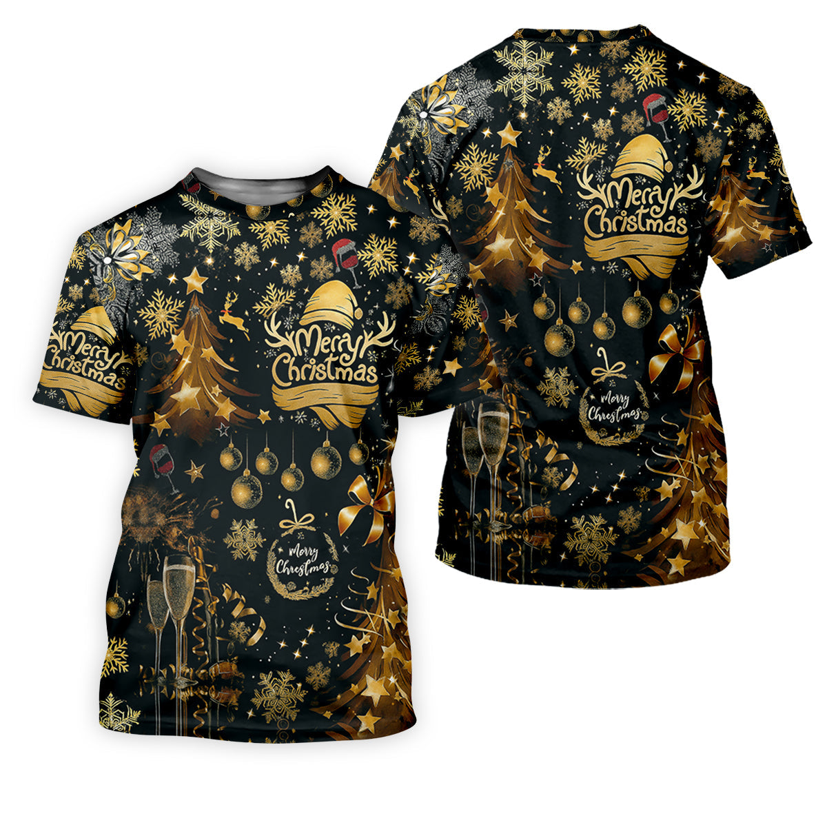 Champagne Golden Merry Christmas Women Golf Top, Christmas Golf Shirt, Ladies Golf Tops
