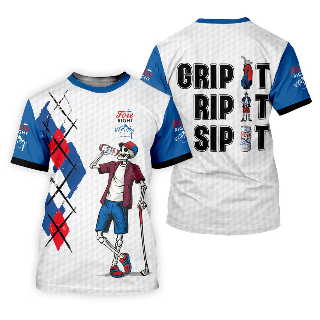 Fore Right Funny Skeleton Golf And Beer Red White Men's Funny Golf Shirts, Polo ShirtFor Men