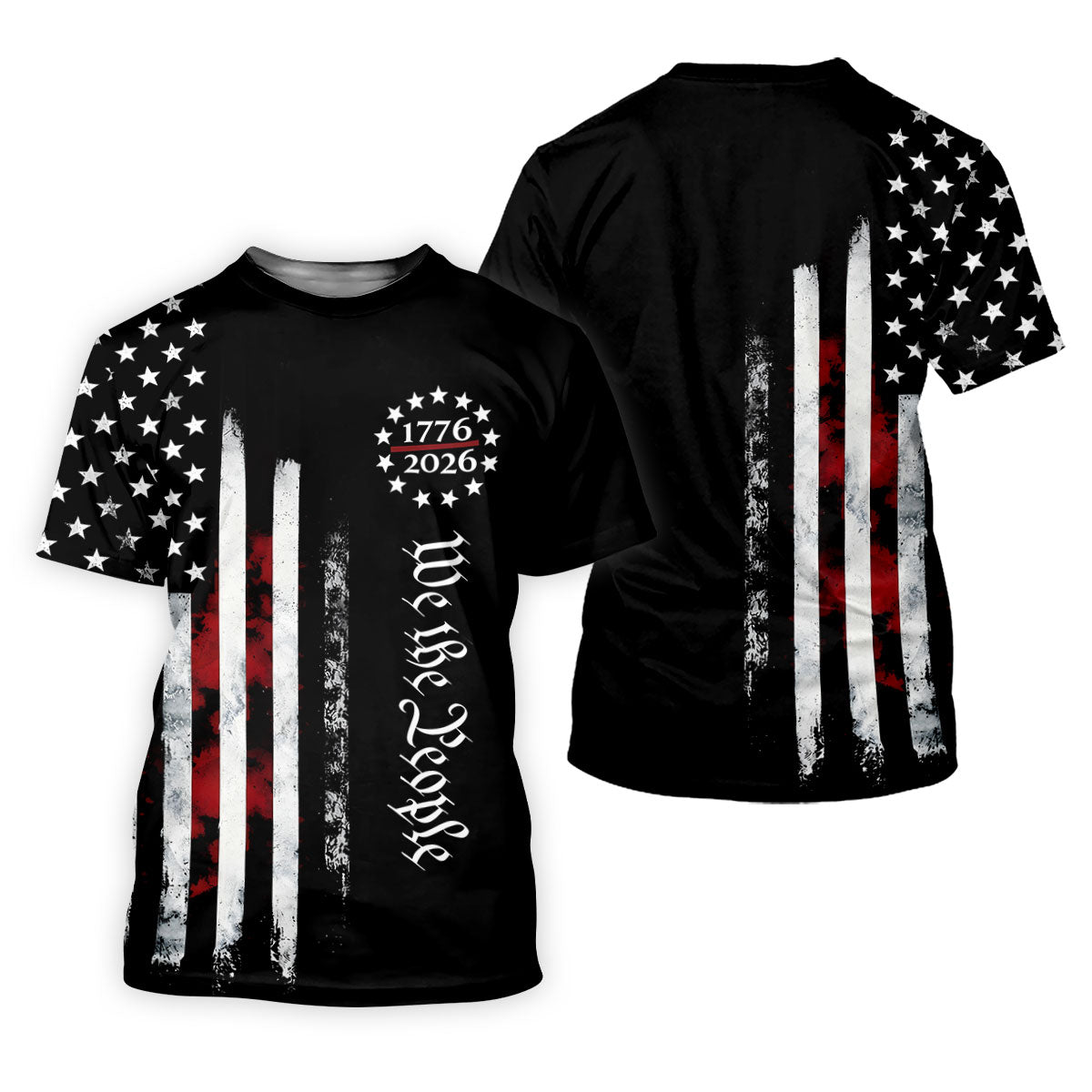 We The People Distressed Flag Patriotic Black Golf Shirt, 250 Years 4th Of July Golf Shirts For Men