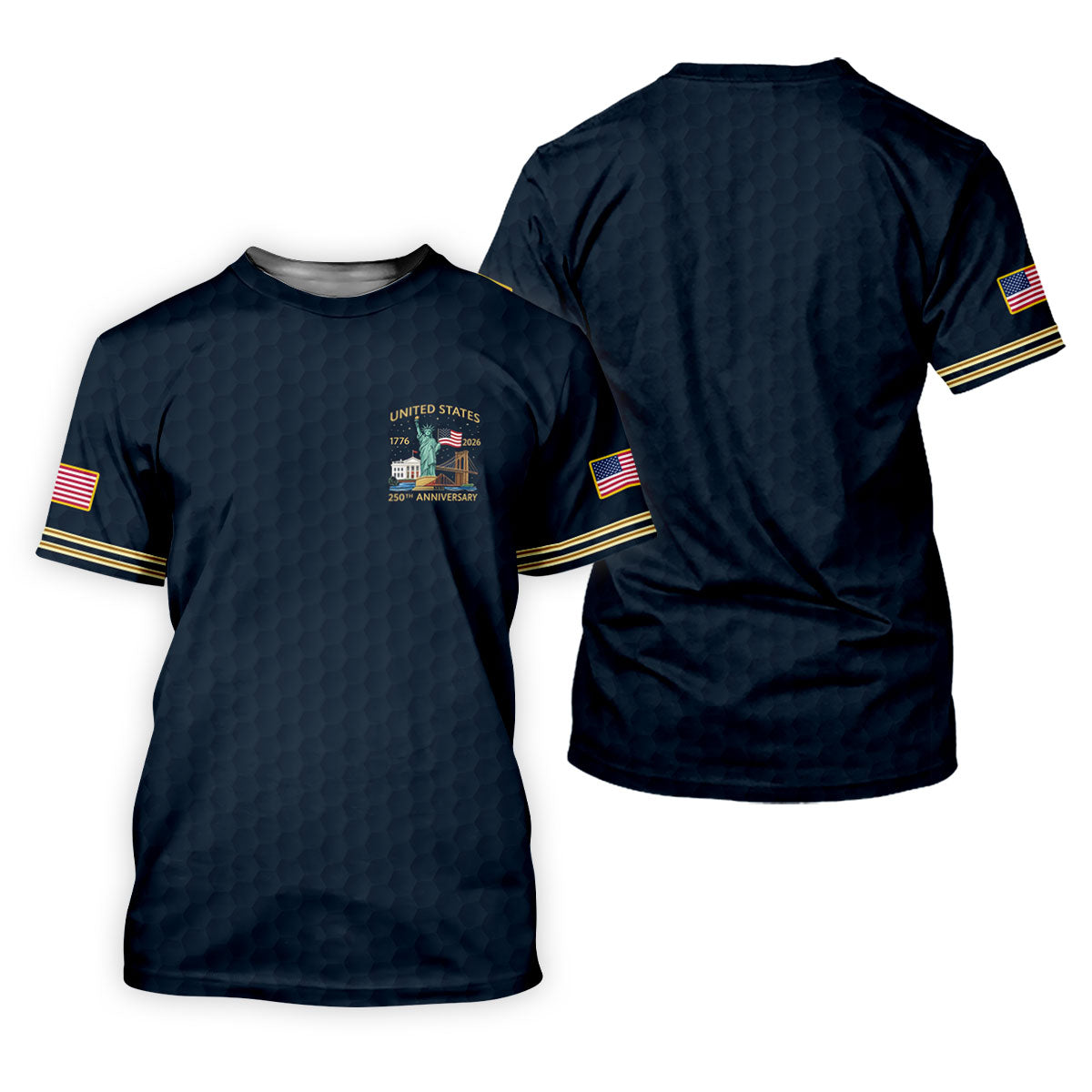 United States 250th Anniversary Golf Ball Pattern Navy Golf Shirt, 4th Of July Patriotic Golf Shirts For Men