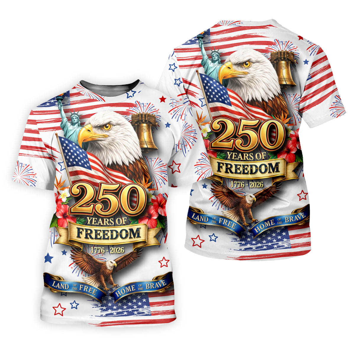 250 Years Of Freedom 1776-2026 White 4th Of July Golf Shirts For Men, 250th Anniversary Patriotic Golf Shirt
