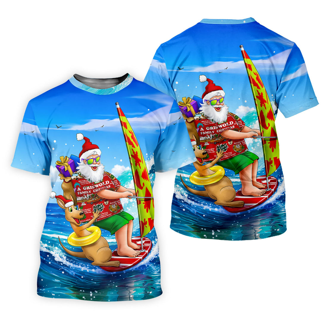Santa And Reindeer Beach Surfing Christmas Golf Shirt, Women's Golf Tops, Hawaiian Golf Shirt