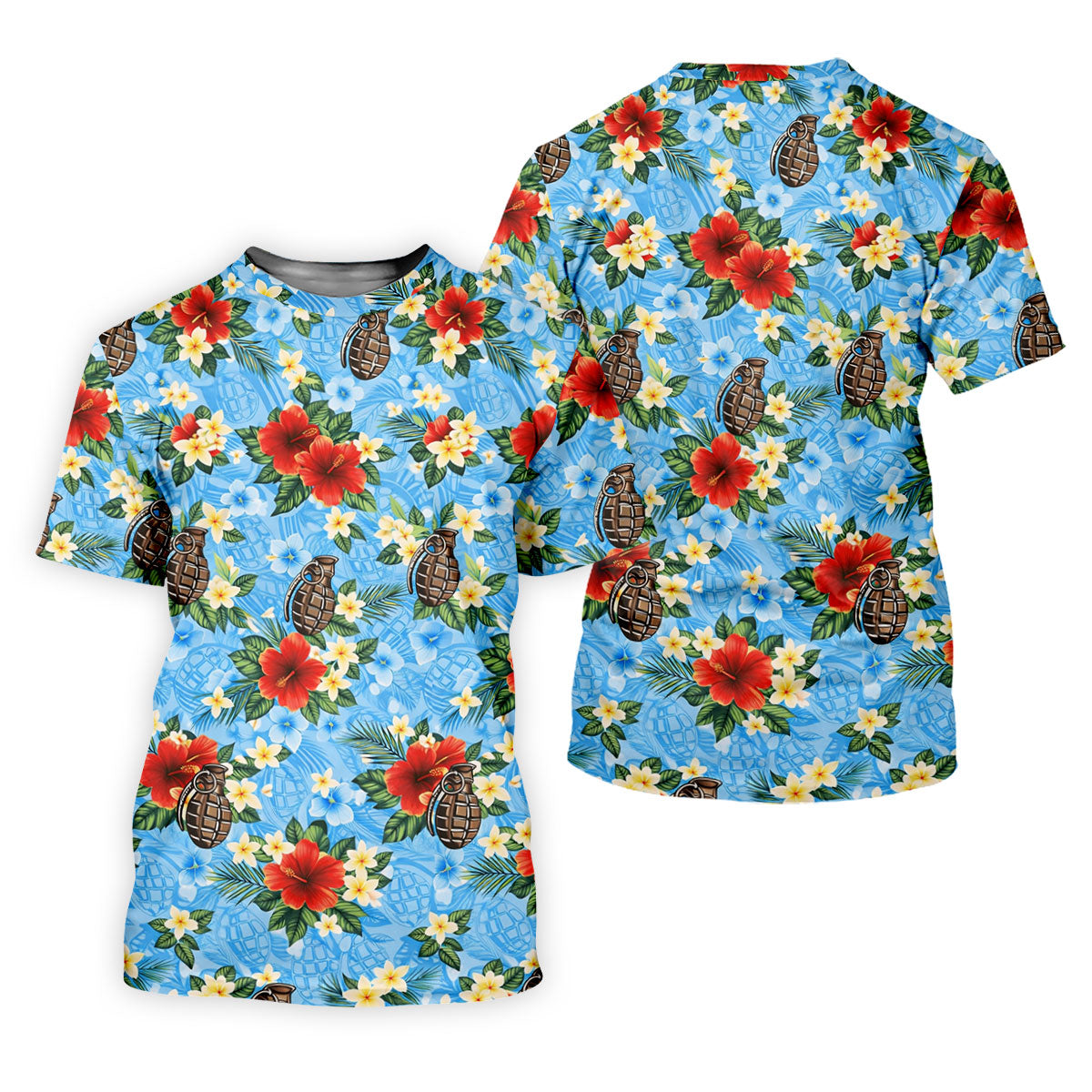 Floral Pattern Army Theme Hawaiian Blue Golf Shirt, Women's Golf Tops, Ladies Golf Shirts