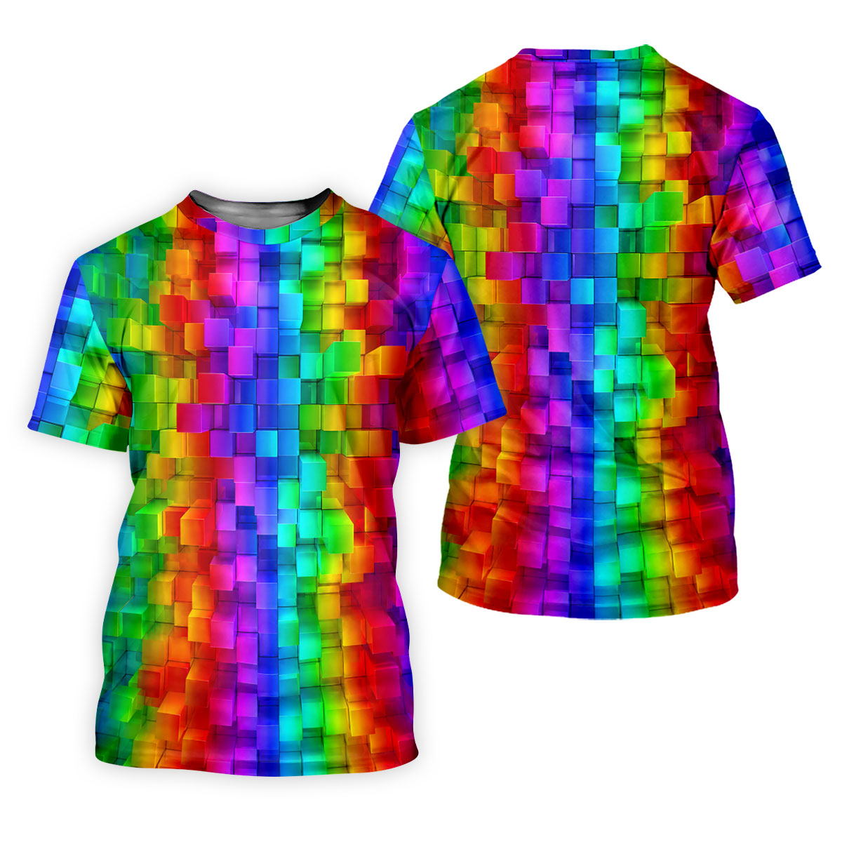 Rainbow Cube 3D Effect LGBT Support Golf Tops For Men, Gay Pride Month Celebrate Golf Shirts For Men
