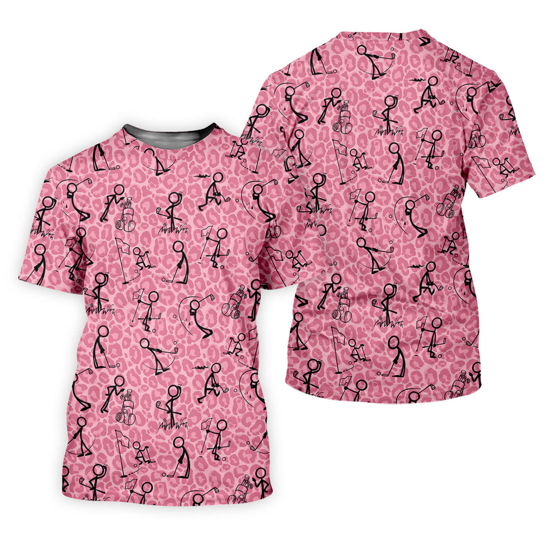 Golf Stick Man Pink Leopard Print Women Golf Top, Unique Gift For Golfer, Ladies Golf Polos