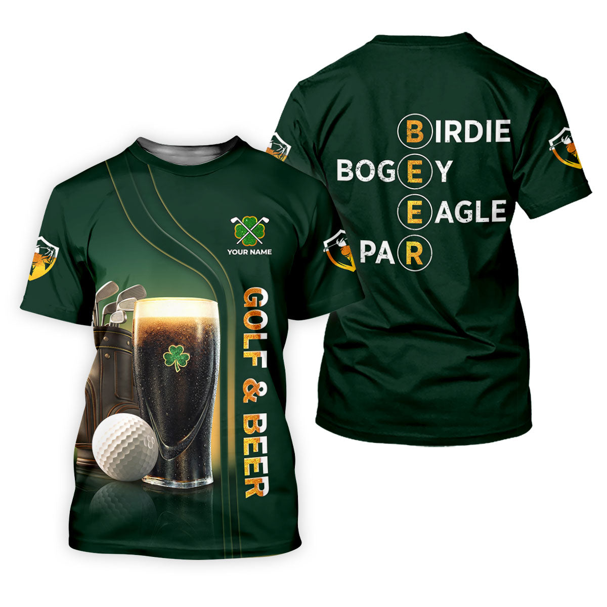 Birdie Bogey Eagle Par Golf And Beer St Patrick's Day Green Golf Tops For Men, Golf Shirts For Men
